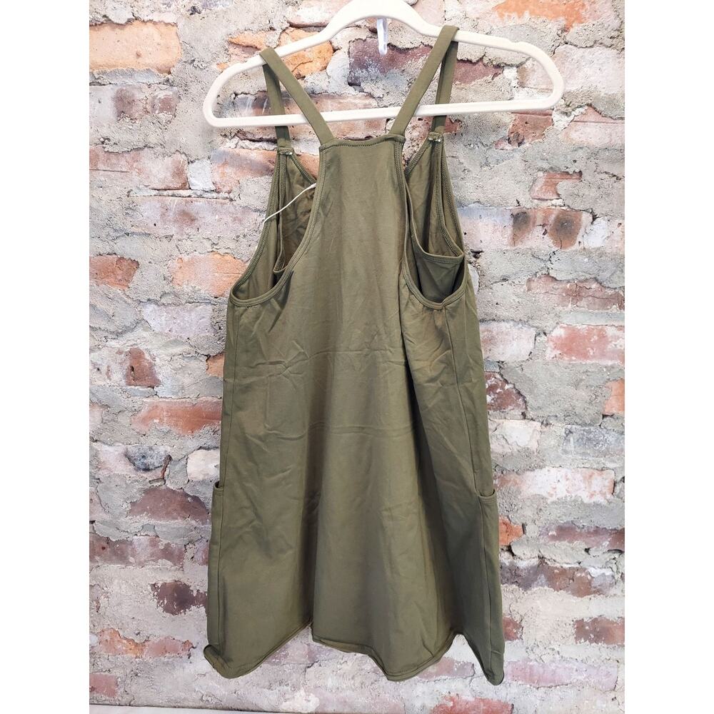 Womens Overall Romper Size S Olive Green Sleeveless Pockets Casual Jumpsuit - Picture 2 of 3